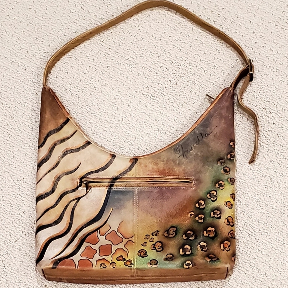 Anuschka Signed Leather Handpainted African Safari+Animal Prints Shoulder Bag - Picture 2 of 16